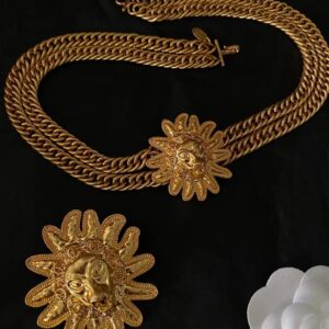 #99 Fashionable and high-end, versatile necklace, personalized designer style lion head retro court style necklace and earrings