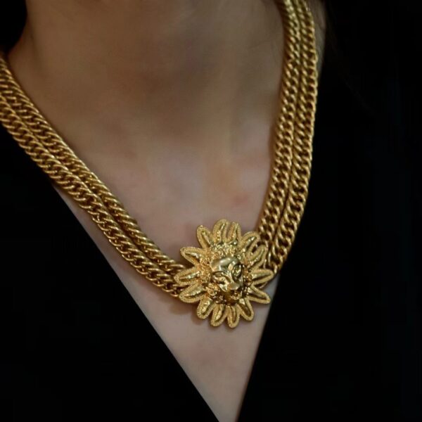 #99 Fashionable and high-end, versatile necklace, personalized designer style lion head retro court style necklace and earrings - Image 5