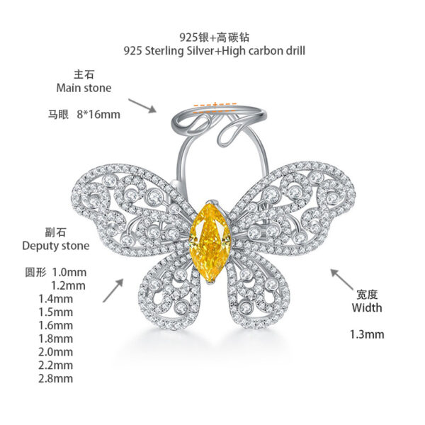 #59 S925 Silver Ring Fine Jewelry High carbon diamond ice cut full of diamond moving butterfly ring - Image 5