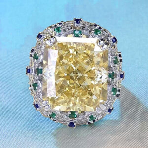 The new S925 sterling silver high carbon diamond Raydean ice cut 14*16mm yellow diamond ring