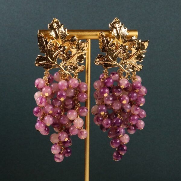 #6299 S925 Silver Needle European and American Heavy Industries Fashion Purple Grape Long Luxury Exquisite Handmade Beaded Earrings Personalized Earrings