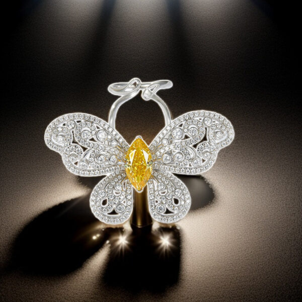 #59 S925 Silver Ring Fine Jewelry High carbon diamond ice cut full of diamond moving butterfly ring - Image 2