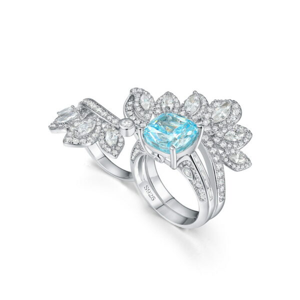 #61 S925 silver new personality bright high-carbon diamond ring female full inlaid with color treasure ring wear European and American luxury ring