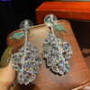 #67 S925 Silver Needle Niche design Exaggerated leaf Green Diamond drop leaf earrings dress dinner Leaf elegant temperament full diamond luxury earrings