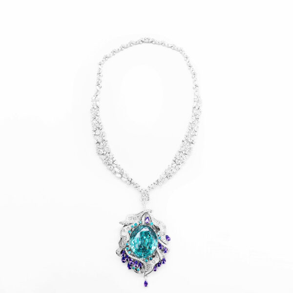 #68 S925 Silver Oval Zircon pendant chain Fashion Paraiba blue necklace set luxury necklace - Image 2
