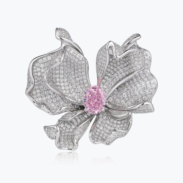 #58 Luxury design, niche creativity, elegant flower shape, 925 silver inlaid with pink zircon, fashionable and versatile brooch