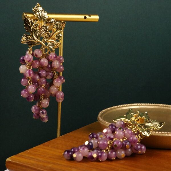 #6299 S925 Silver Needle European and American Heavy Industries Fashion Purple Grape Long Luxury Exquisite Handmade Beaded Earrings Personalized Earrings - Image 3