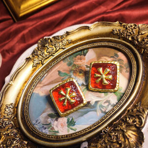 #4343 Middle aged red lava jelly glass square earrings for women
