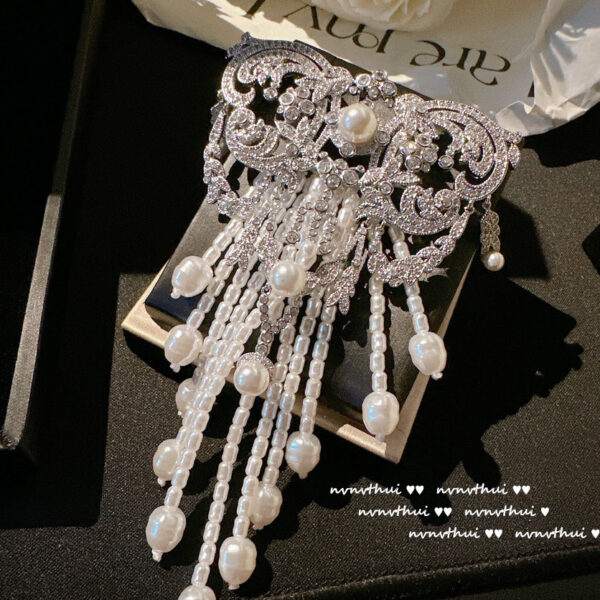 #1281 Vintage fashion high-grade palace bow artificial pearl fringe brooch niche European and American exaggerated corsage exquisite luxury accessory pin