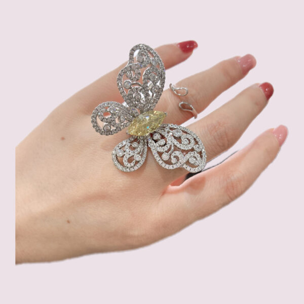 #59 S925 Silver Ring Fine Jewelry High carbon diamond ice cut full of diamond moving butterfly ring - Image 3