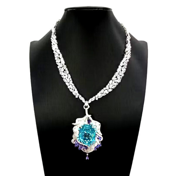 #68 S925 Silver Oval Zircon pendant chain Fashion Paraiba blue necklace set luxury necklace - Image 3