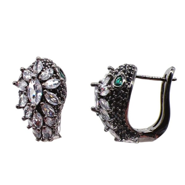 #69 S925 Silver needle European and American creative design two-color snake earrings, slightly set with gold-plated full diamond elastic snap snake stud earrings, personalized and trendy ear accessories - Image 3