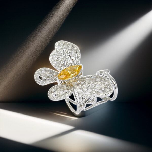 #59 S925 Silver Ring Fine Jewelry High carbon diamond ice cut full of diamond moving butterfly ring - Image 4
