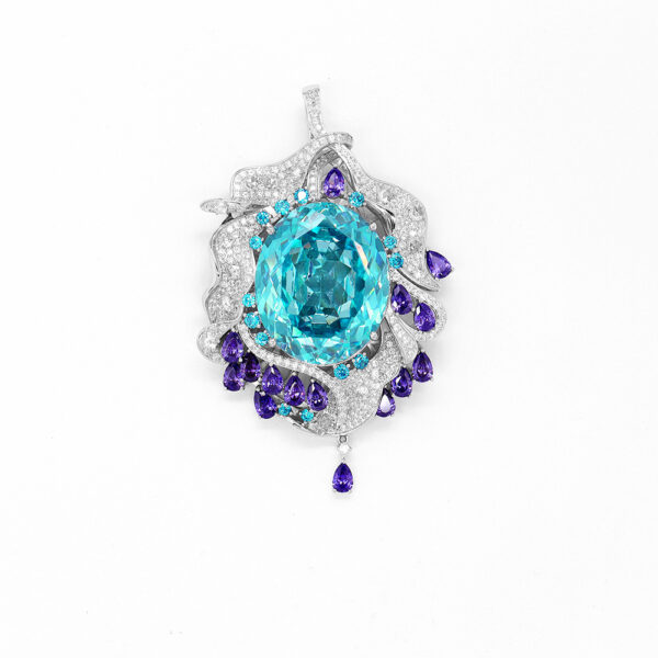 #68 S925 Silver Oval Zircon pendant chain Fashion Paraiba blue necklace set luxury necklace - Image 4