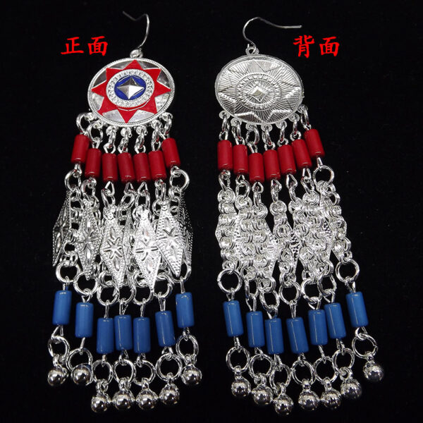 #2222 Retro fashion advanced sense of Chinese minority wind porcelain pearl earrings Miao silver earrings for women exaggerated fringe long earrings - Image 5