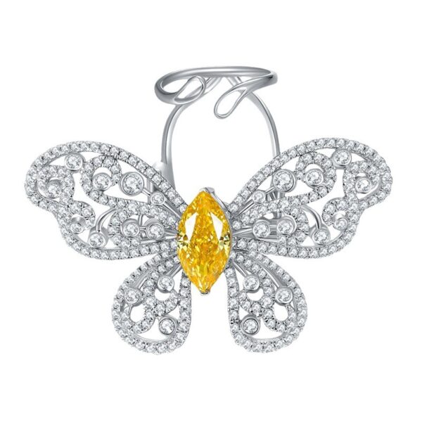 #59 S925 Silver Ring Fine Jewelry High carbon diamond ice cut full of diamond moving butterfly ring
