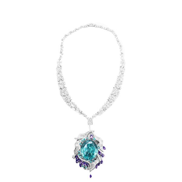 #68 S925 Silver Oval Zircon pendant chain Fashion Paraiba blue necklace set luxury necklace