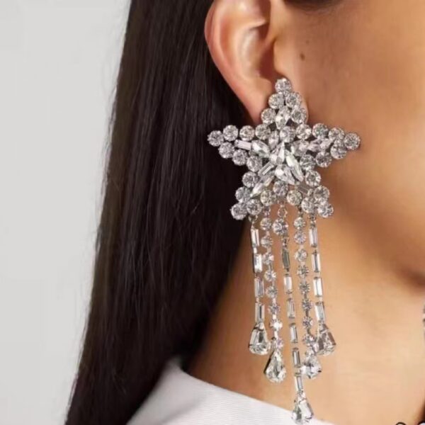 #299 Retro Heavy Industry New Ear clips with pentagonal star tassels and exaggerated earrings - Image 8