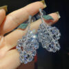 #67 S925 Silver Needle Niche design Exaggerated leaf Green Diamond drop leaf earrings dress dinner Leaf elegant temperament full diamond luxury earrings - Image 6