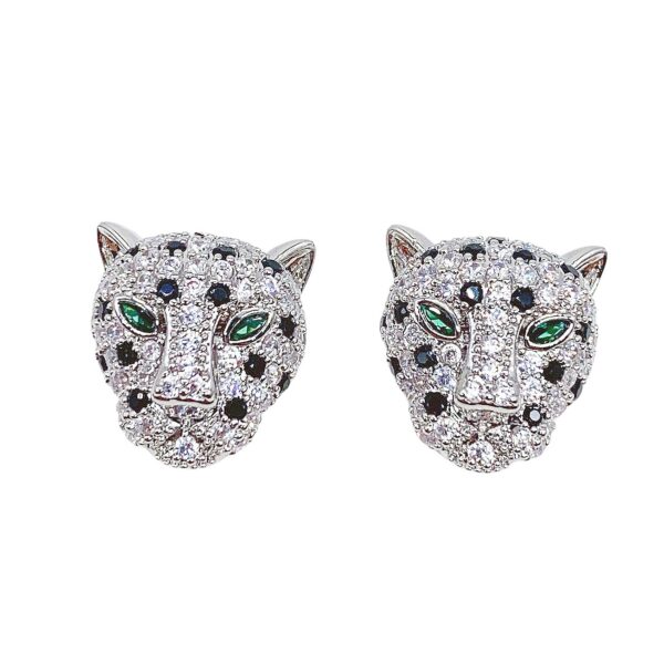 #81 Fashionable, individual and creative earrings, cute little leopard-shaped micro-inlaid zircon earrings, S925 silver needle leopard stud earrings, elegant and versatile designer earrings