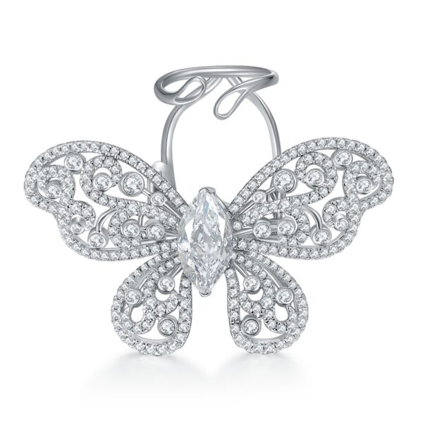 #59 S925 Silver Ring Fine Jewelry High carbon diamond ice cut full of diamond moving butterfly ring - Image 3
