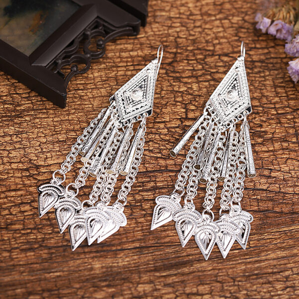 #1717 Retro fashion advanced sense of Chinese minority style Miao silver earrings for women geometric shape exaggerated fringe long earrings - Image 6