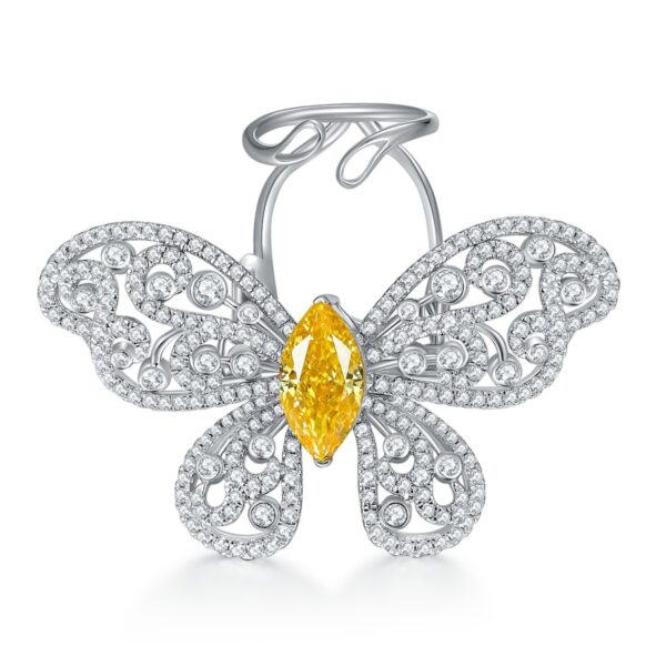 #59 S925 Silver Ring Fine Jewelry High carbon diamond ice cut full of diamond moving butterfly ring - Image 2
