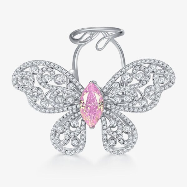 #59 S925 Silver Ring Fine Jewelry High carbon diamond ice cut full of diamond moving butterfly ring