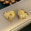 #2082 Vintage glass grape vine round ear clip earrings, niche, high-end, fashionable, exaggerated earrings for women  New brass antique style pounding pattern heart inlaid zircon asymmetrical earrings fashionable vintage earrings for women - Image 8