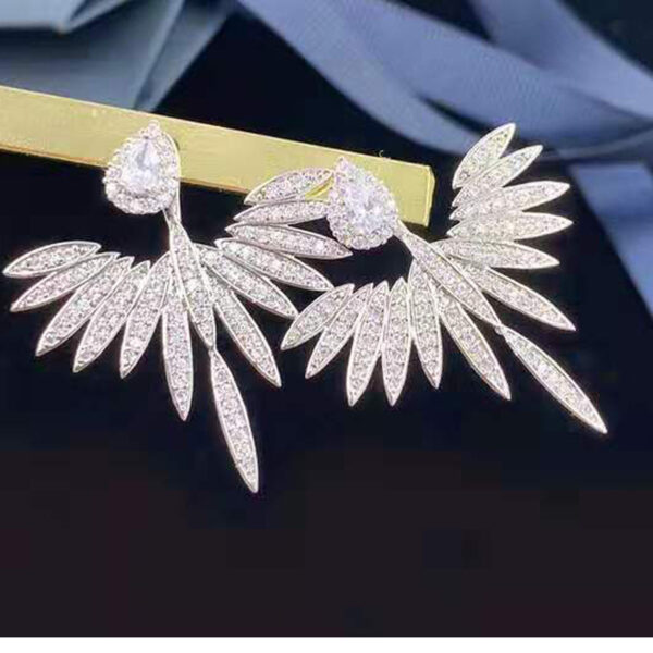 #2952 S925 Silver Needle European and American Heavy Industry Fashion Micro inlaid Zircon Earrings, Angel Wings Earrings, Two Wear Personalized Earrings - Image 6