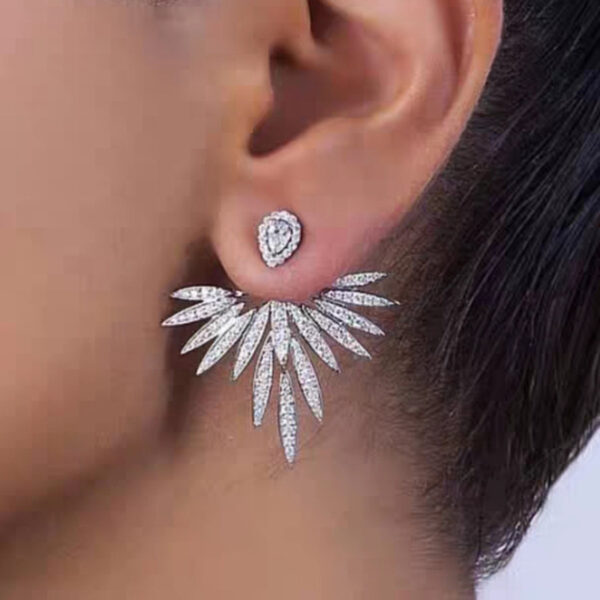 #2952 S925 Silver Needle European and American Heavy Industry Fashion Micro inlaid Zircon Earrings, Angel Wings Earrings, Two Wear Personalized Earrings - Image 5