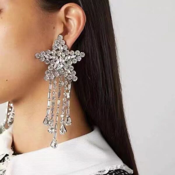 #299 Retro Heavy Industry New Ear clips with pentagonal star tassels and exaggerated earrings - Image 4