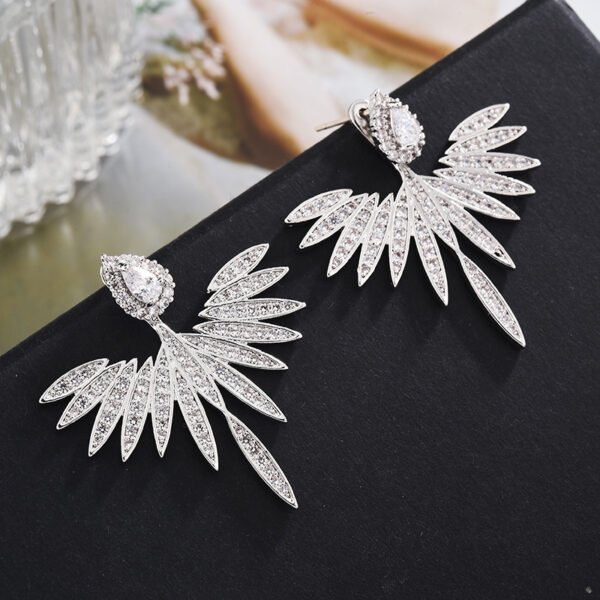 #2952 S925 Silver Needle European and American Heavy Industry Fashion Micro inlaid Zircon Earrings, Angel Wings Earrings, Two Wear Personalized Earrings - Image 4