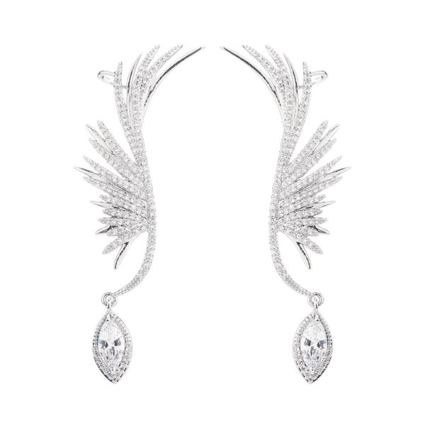 #3535 Fashionable zircon earrings, angel wings, ear clips, personalized feather, horse eyes, super sparkling earrings - Image 2