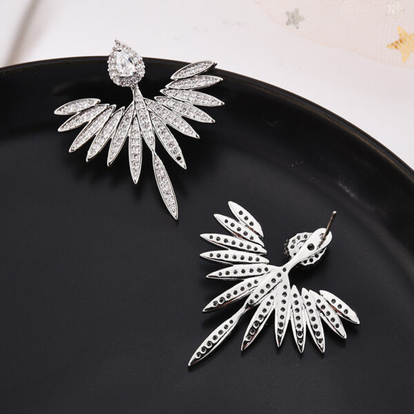 #2952 S925 Silver Needle European and American Heavy Industry Fashion Micro inlaid Zircon Earrings, Angel Wings Earrings, Two Wear Personalized Earrings - Image 2