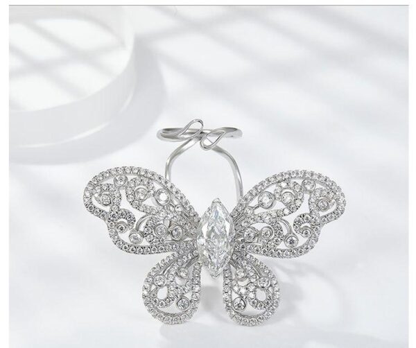 #59 S925 Silver Ring Fine Jewelry High carbon diamond ice cut full of diamond moving butterfly ring - Image 7