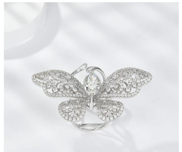 #59 S925 Silver Ring Fine Jewelry High carbon diamond ice cut full of diamond moving butterfly ring - Image 8