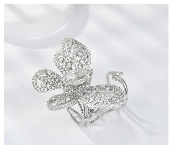 #59 S925 Silver Ring Fine Jewelry High carbon diamond ice cut full of diamond moving butterfly ring - Image 9
