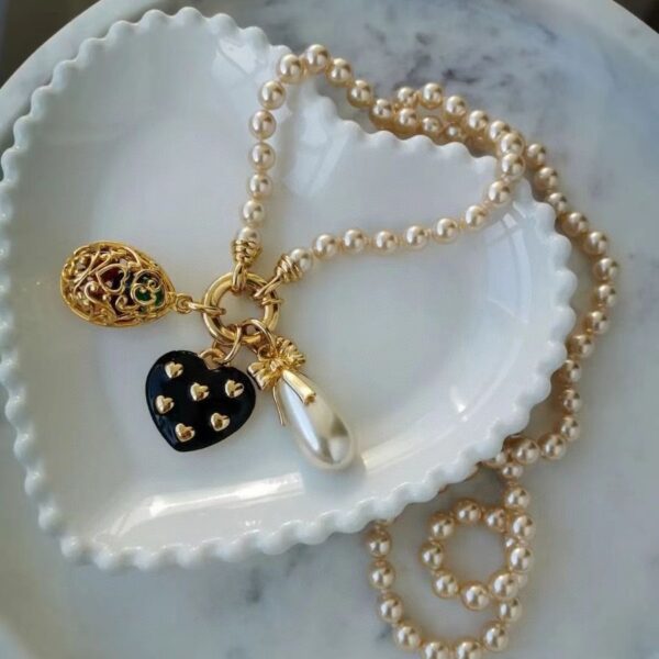 #126 Fashionable, simple and high-end style, European and American French zircon multi-pendant pearl long necklace, high-end style, niche sweater chain - Image 2
