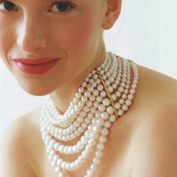 #132 Fashionable, simple and high-end necklace with unique design, retro glass multi-layer pearl necklace - Image 2
