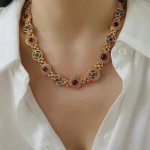 #131 Fashionable, simple and high-end necklace with unique design and retro glass pearl necklace