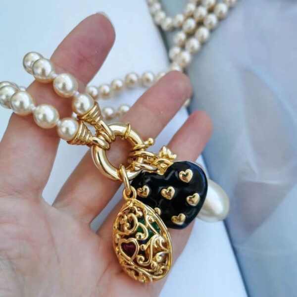 #126 Fashionable, simple and high-end style, European and American French zircon multi-pendant pearl long necklace, high-end style, niche sweater chain - Image 7