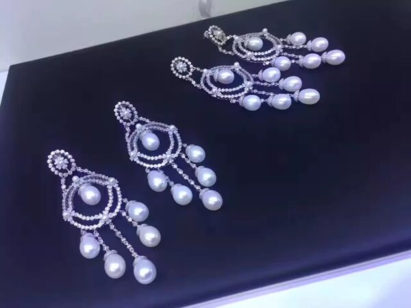#144 Fashionable and high-end natural freshwater pearl 925 sterling silver exaggerated earrings, unique design, retro court style classic long pearl tassel earrings - Image 3