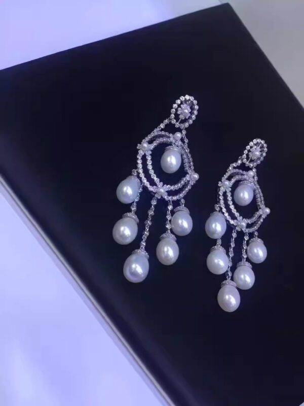 #144 Fashionable and high-end natural freshwater pearl 925 sterling silver exaggerated earrings, unique design, retro court style classic long pearl tassel earrings - Image 4