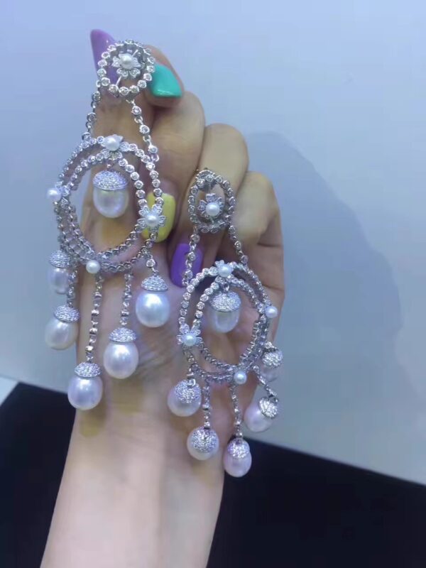 #144 Fashionable and high-end natural freshwater pearl 925 sterling silver exaggerated earrings, unique design, retro court style classic long pearl tassel earrings - Image 5