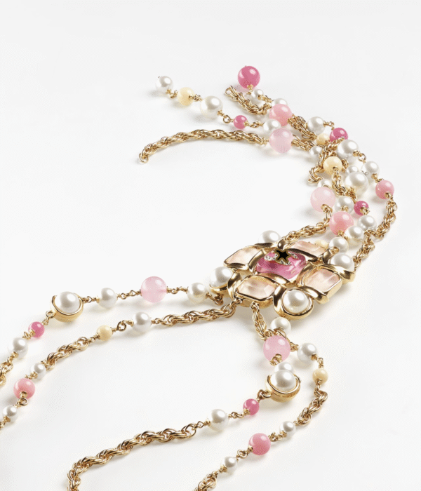 #134 Fashionable, simple and high-end necklace with unique design, retro glass pearl pink necklace - Image 5