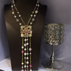 #134 Fashionable, simple and high-end necklace with unique design, retro glass pearl pink necklace