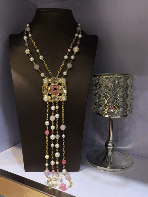 #134 Fashionable, simple and high-end necklace with unique design, retro glass pearl pink necklace - Image 8