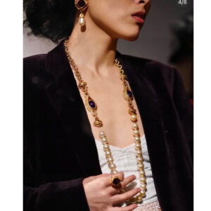 #129 Fashionable, simple and high-end necklace, personalized design Zircon pearl earrings, ring, long glass pearl necklace