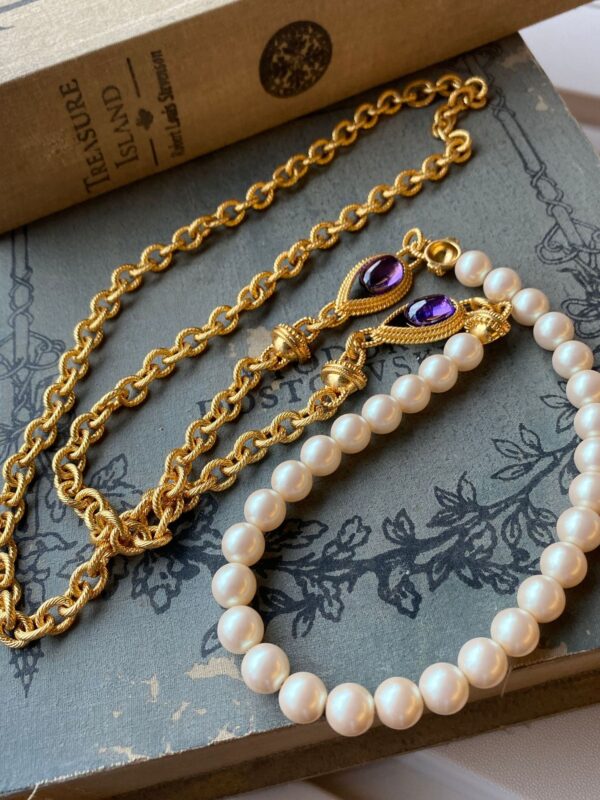 #129 Fashionable, simple and high-end necklace, personalized design Zircon pearl earrings, ring, long glass pearl necklace - Image 12